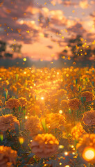 Glorious Golden Blossoms Illuminated by the Radiant Sunset in a Stunning Display of Nature's Beauty