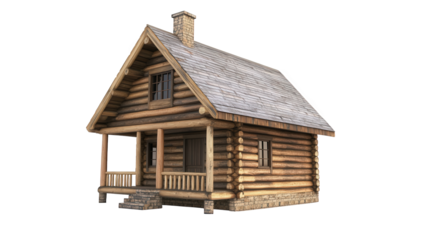 Charming log cabin isolated on transparent background, showcasing rustic architecture and inviting porch, perfect for a cozy retreat in the woods or a peaceful vacation