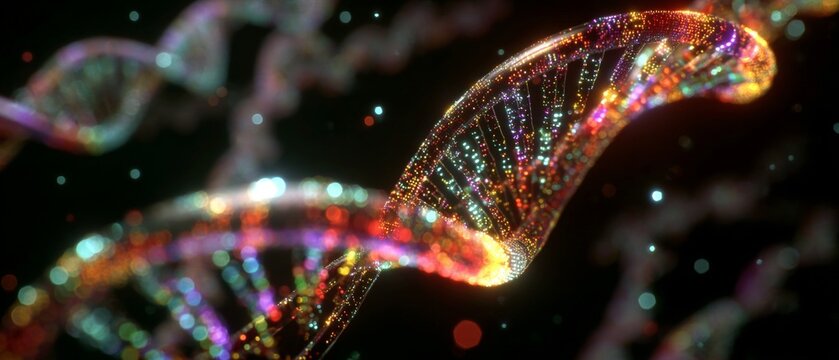 Innovative genetic research at the cutting-edge laboratory. Information beams. Scientific journey through subtle blues and digital dna patterns in research space. Online networking.