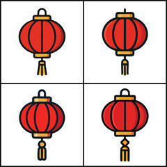 Red chinese lanterns with transparent background