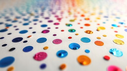 a polka dot background with multicolored dots on white, evenly distributed on white surface