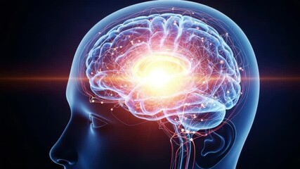 Glowing neural network inside human head abstract concept of consciousness thought process and brain - Powered by Adobe