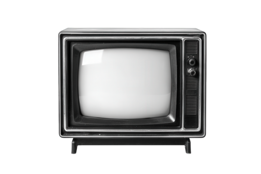 Vintage black and white television isolated on transparent background, a nostalgic reminder of classic entertainment and technological history, showcasing its retro design