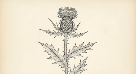 Elegant thistle artwork with monochrome botanical illustration style