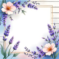 Floral frame with pink flowers and leaves decoration design