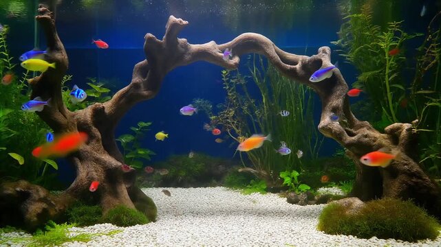 Realistic Aquascape with Colorful Tropical Fish and Lush Green Plants &ndash; Cinematic Underwater Landscape