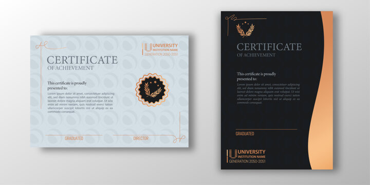 Certificate Moonstruck // Modern Elegant Certificate Template — Luxury Black and Copper Diploma Design for Corporate or Academic Use (A4 & US Letter) 
Minimalist geometric and clean typograph
