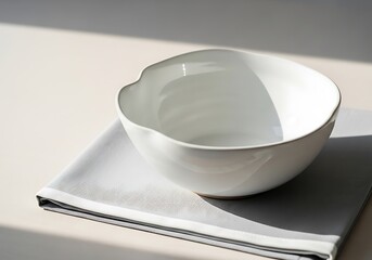 Minimalist White Bowl on Gray Napkin in Natural Light Composition