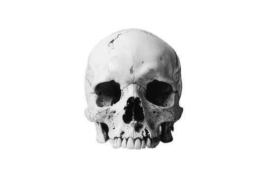 Human skull isolated on transparent background, a stark reminder of mortality, showcasing the intricate bone structure and empty sockets, evoking a sense of mystery and contemplation