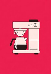 Modern coffee maker illustration on a vibrant red, minimalist style
