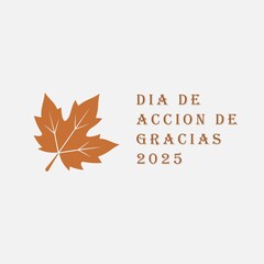 Ilustración del día de acción de gracias 2025 thanksgiving en colores cafe naranja de otoño y una hoja de maple 