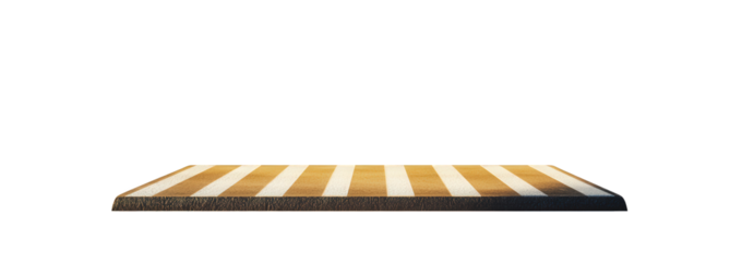 A wooden platform with alternating light and dark stripes isolated on transparent background, showcasing a simple and versatile surface for product placement