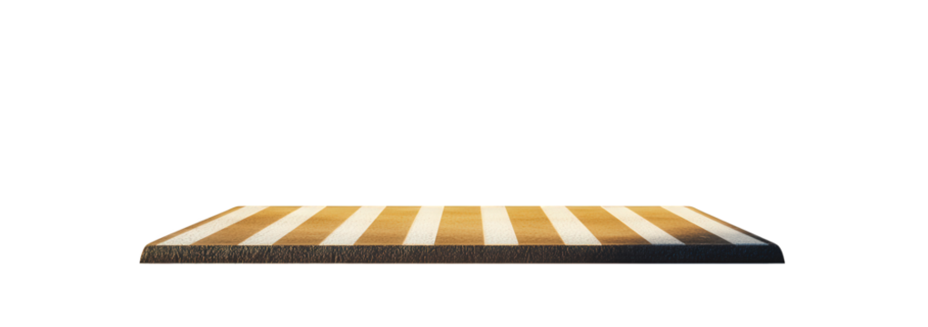 A wooden platform with alternating light and dark stripes isolated on transparent background, showcasing a simple and versatile surface for product placement