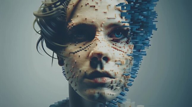 Abstract Representation of Digital Fragmentation in Human Face with ai generated