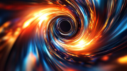 Abstract circular swirl of light forming symmetrical patterns, with glowing curves and dynamic motion, creating a futuristic, energetic, and visually captivating effect.