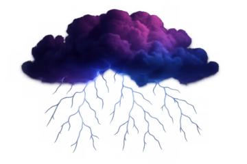 Storm cloud with lightning bolts striking, illustrating weather, climate force, electricity, and power concept