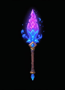 Magic wand, magician's weapon , game asset, game design,	A magical crystal with a Legacy rune -Othala