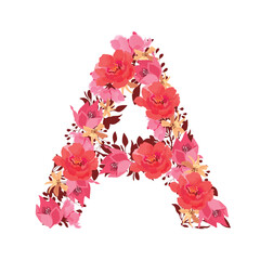 Vector floral letter, capital character A. Botanical monogram