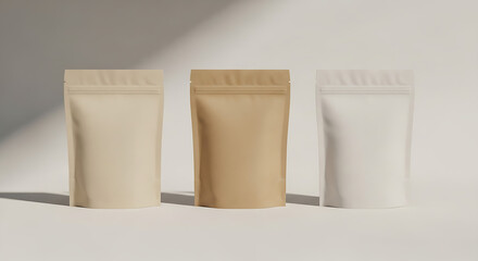 Minimalist Stand-Up Pouches Mockups for Packaging Design Presentations