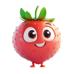 Obraz premium A cheerful cartoon strawberry character isolated on transparent background, radiating happiness with its big eyes, cute smile, and vibrant red color, perfect for kids