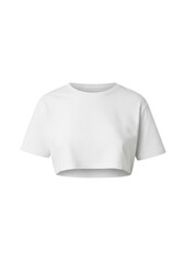 A plain white short-sleeved crop top with a crew neck displayed front-on against a clean white background
