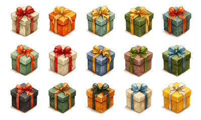Gift box vector cartoon set icon. Illustration of isolated cartoon icon gift box with ribbon. Vector illustration set christmas present.