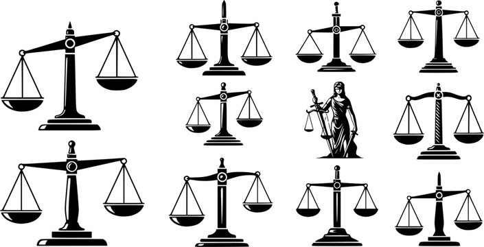 Weight balance scale silhouette, Justice weight scale silhouette, Weight balance scale, Justice weight scale, Balance scale clipart, Weight balance scale vector set.