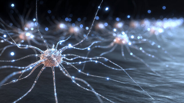 An AI-powered microscope scanning swarms of nanobots—glowing micro-machines illuminated in a high-tech microscopic field with precision beams and intricate details.