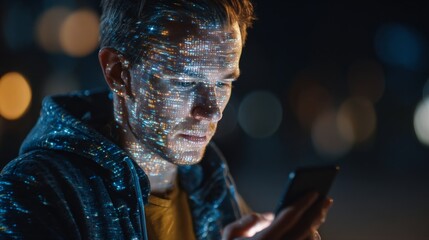 City vibrancy: tech-savvy professional at the heart of urban life. Kpi tracking. Smart form and function: urban dweller embraces tech-connected living. Market forecast. Revenue graphs.