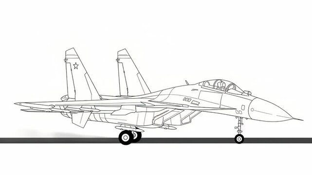 Animated outline of Sukhoi Su-27 fighter jet showing motion sequence, aviation illustration,