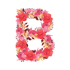 Vector floral letter, capital character B. Botanical monogram.