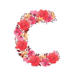 Vector floral letter, capital character C. Botanical monogram