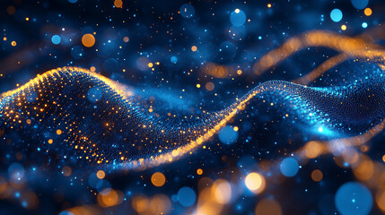 A flowing stream of digital particles forms a dynamic data current, symbolizing information transfer, connectivity, technology, and the abstract energy of modern networks.
