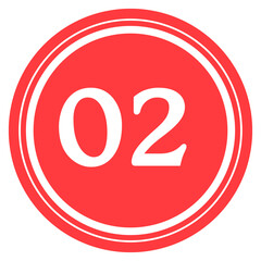 Red circular design with number '02' at the center