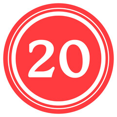 Red circular design with number '20' at the center