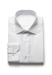 Crisply folded white dress shirt with visible collar buttons and cuff casting a soft shadow