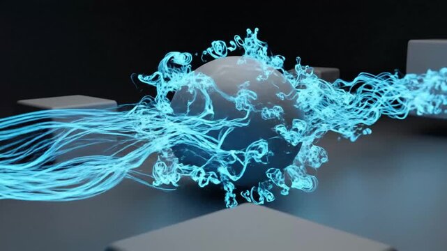Vector‑field flowlines with curl‑noise advection weaving around obstacles; a scientific yet artistic loop that leaves brand‑safe copy space for titles, overlays, and motion design.