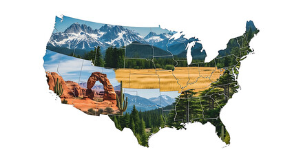 Artistic USA Map Filled with Natural Landscapes