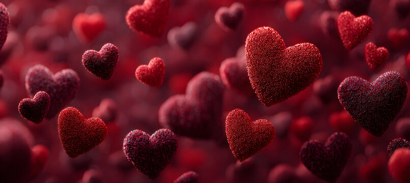 Valentines day background banner - abstract panorama background with red hearts - concept love - Powered by Adobe