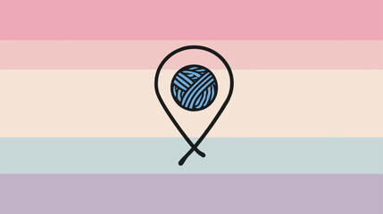 Pastel striped flag with yarn ball inside a map pin icon, representing crafting, knitting, and crochet hobby locations.