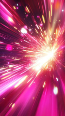 Fototapeta premium Glowing light particles create an infinite hyperspeed tunnel, forming a vibrant, dynamic corridor of motion and depth, evoking sci-fi travel through space at light speed.