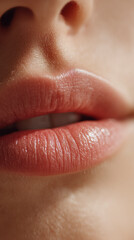 Macro shot showcasing a woman's lips, displaying texture, and healthy glow.
