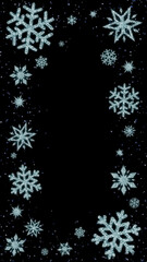 Beautiful Vertical Snowflake Illustration Wallpaper with Shining Light on Black Background