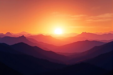 Obraz premium Vibrant sunset paints mountain peaks in warm hues.