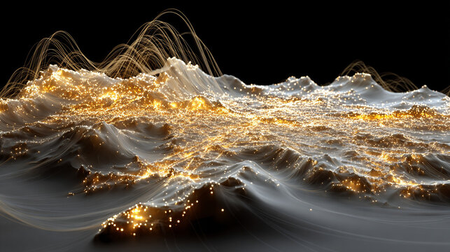 Glowing particle streams flow across a stylized cityscape, symbolizing shifting collective sentiment and emotional energy moving through an interconnected urban network. - Powered by Adobe