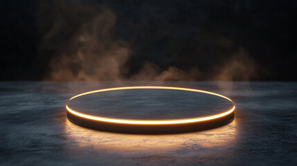 Light ring hovering over black mirror surface with glowing reflection creating a futuristic minimalist aesthetic symbolizing technology elegance focus and modern digital design
