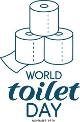 World Toilet Day November 19 Design Featuring Toilet Paper and World Map Motif.