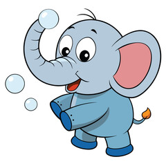 Obraz premium Playful cartoon elephant blowing bubbles with its trunk with a happy smile