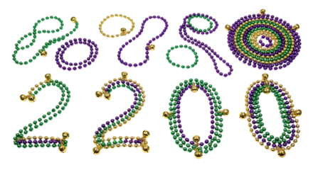 Mardi gras beads and rings form the year 2020