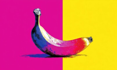 Banana in vibrant, split pink/yellow background